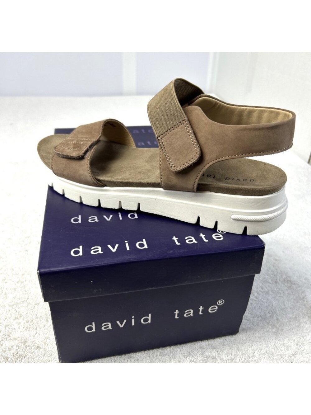 David Tate Brown Nubuck  Sandals Brown/White Sole Double Strap Women SZ 10 NEW